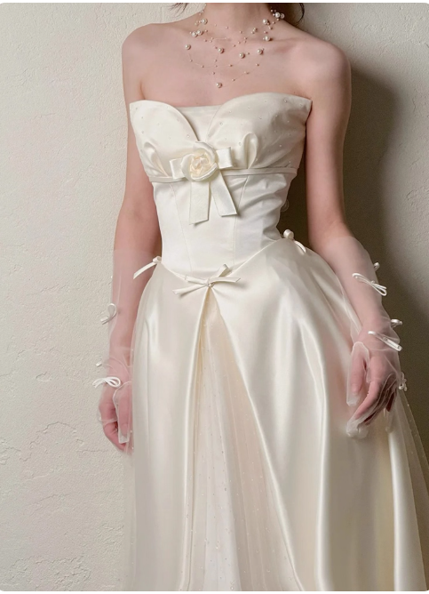 Elegant Strapless A-Line Long Luxury Wedding Dresses Tulle Satin Simple Bridal Dresses DP2978