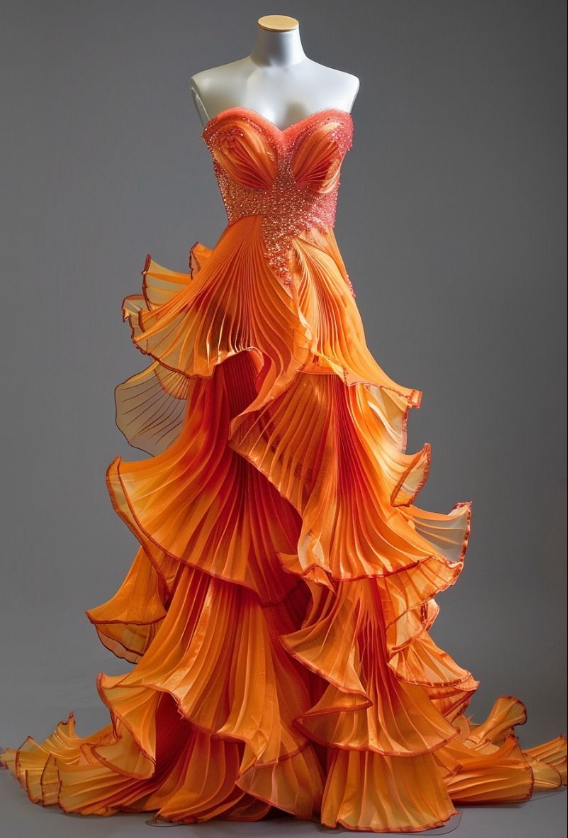 Elegant Sweetheart Mermaid Tulle Long Prom Dresses，Orange Formal Evening Gowns DP3067