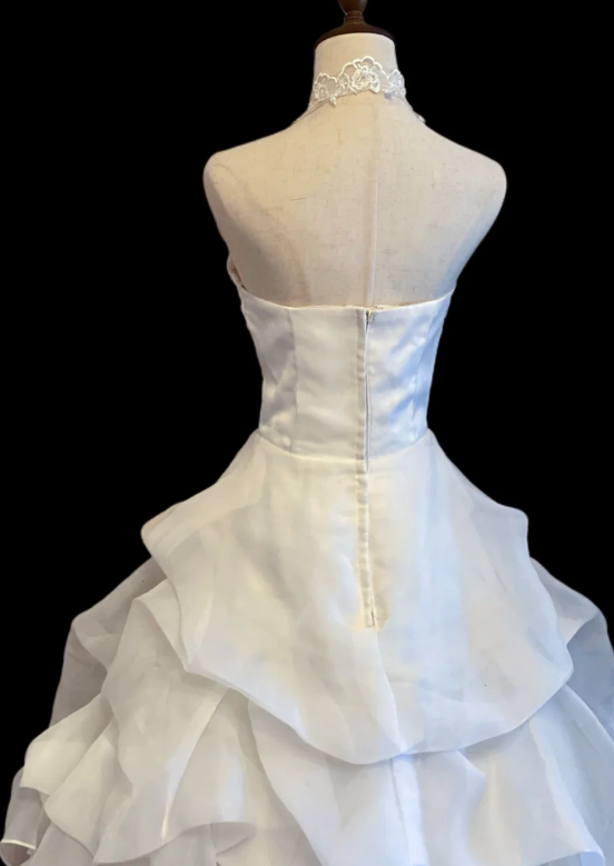 Timeless Halter Ball Gown Tulle Luxury Wedding Dress, White Bridal Gowns DP3079