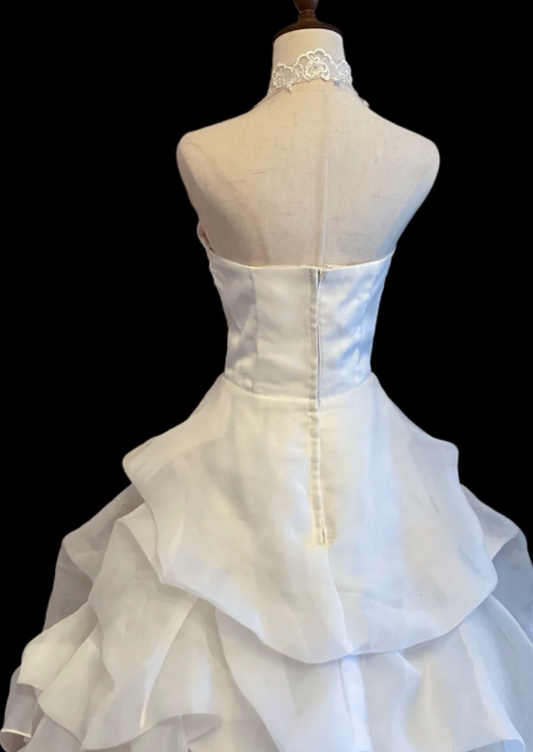 Timeless Halter Ball Gown Tulle Luxury Wedding Dress, White Bridal Gowns DP3079