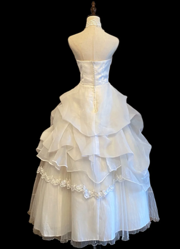 Timeless Halter Ball Gown Tulle Luxury Wedding Dress, White Bridal Gowns DP3079