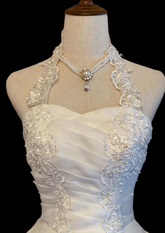 Timeless Halter Ball Gown Tulle Luxury Wedding Dress, White Bridal Gowns DP3079