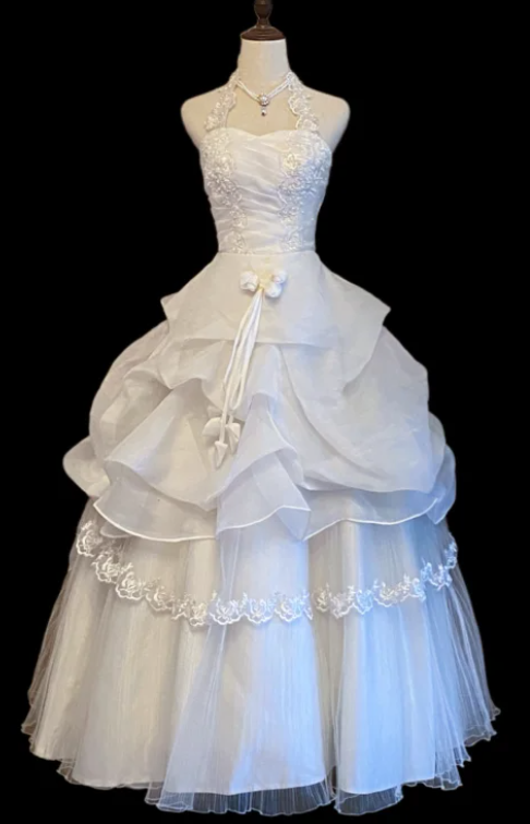 Timeless Halter Ball Gown Tulle Luxury Wedding Dress, White Bridal Gowns DP3079
