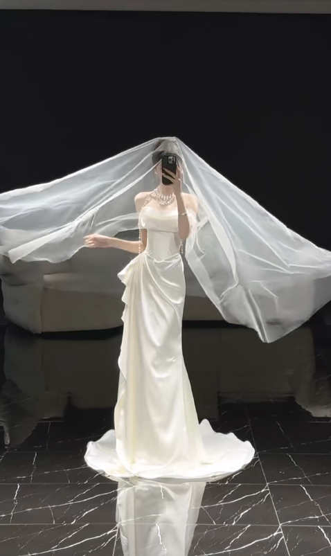 Timeless Off-the-shoulder Sheath Satin Luxury Wedding Dress, White Bridal Gowns DP3082