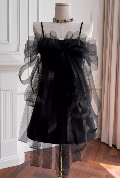 Sexy Strapless A-Line Short Prom Dresses Satin Tulle Sleeveless Birthday Dresses, Black Homecoming Dresses DP3086