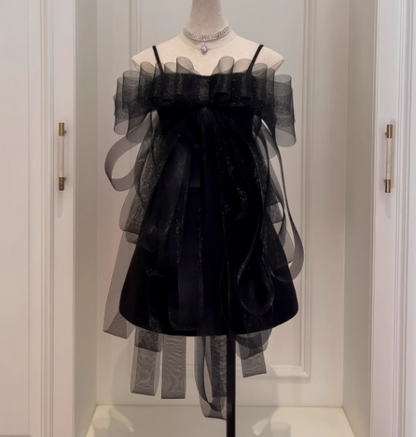 Sexy Strapless A-Line Short Prom Dresses Satin Tulle Sleeveless Birthday Dresses, Black Homecoming Dresses DP3086