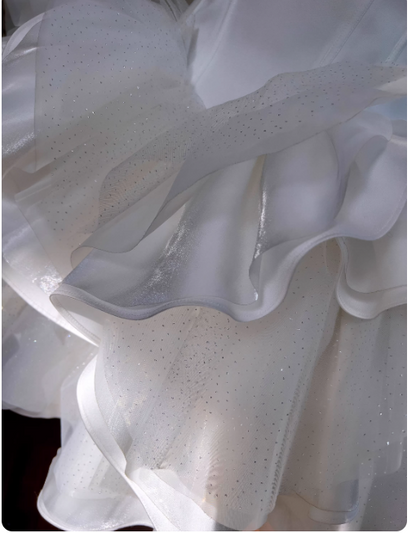 Sexy Spaghetti Strap Ball Gown Short Prom Dresses Satin Tulle Sleeveless Birthday Dresses, White Homecoming Dresses DP3087