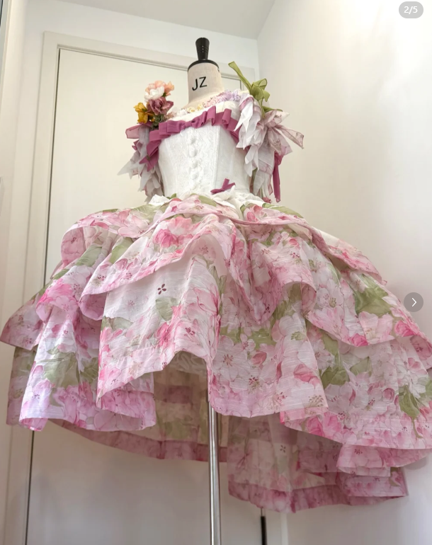 Cute Sweetheart Neck Ball Gown Floral Chiffon Short Birthday Dresses Sweet Lolita Dresses DP3088
