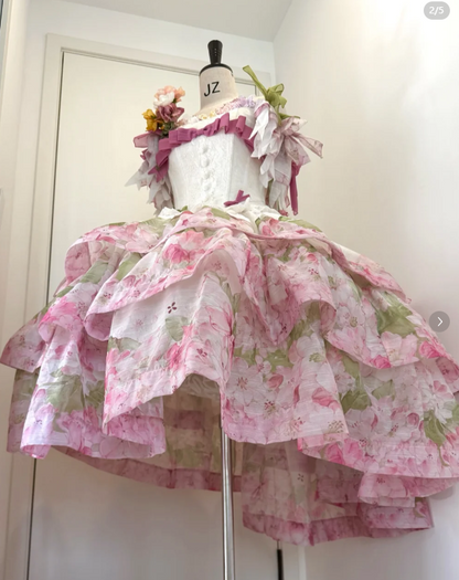 Cute Sweetheart Neck Ball Gown Floral Chiffon Short Birthday Dresses Sweet Lolita Dresses DP3088