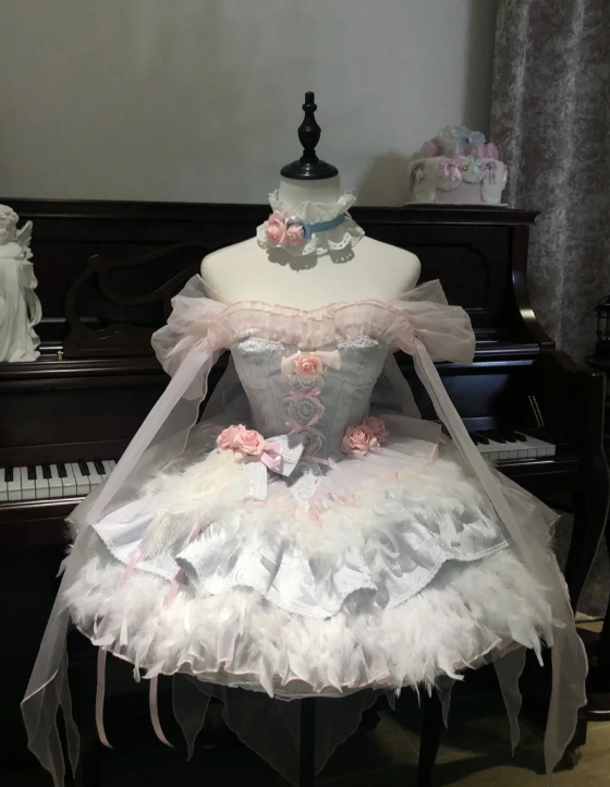 Cute Off-the-shoulder Ball Gown Short Birthday Dresses Sweet Pale Blue Lolita Dresses DP3089