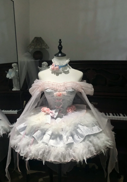 Cute Off-the-shoulder Ball Gown Short Birthday Dresses Sweet Pale Blue Lolita Dresses DP3089