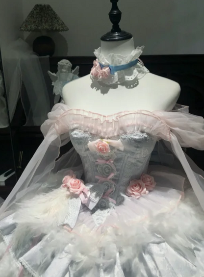 Cute Off-the-shoulder Ball Gown Short Birthday Dresses Sweet Pale Blue Lolita Dresses DP3089