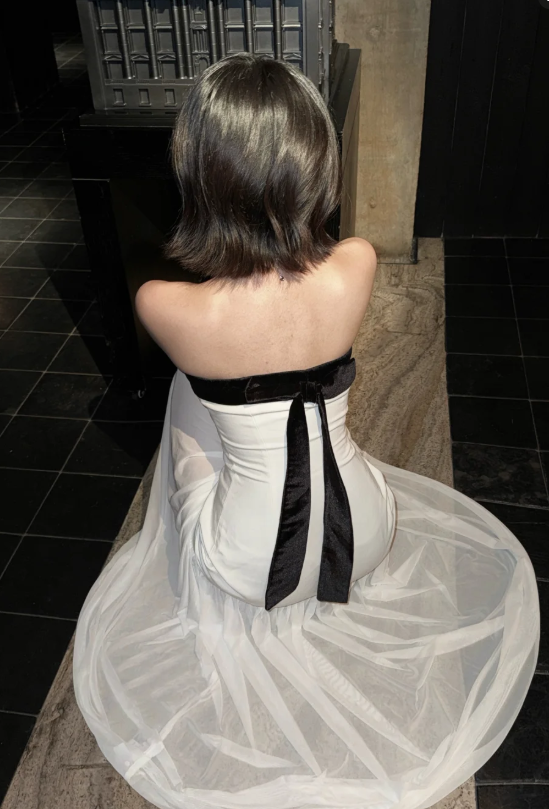 Chic Strapless Sheath Chiffon Long Prom Dresses, White Formal Evening Dresses DP3090