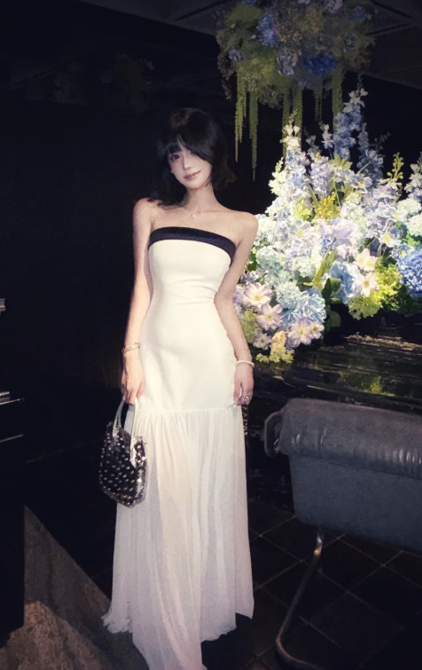 Chic Strapless Sheath Chiffon Long Prom Dresses, White Formal Evening Dresses DP3090