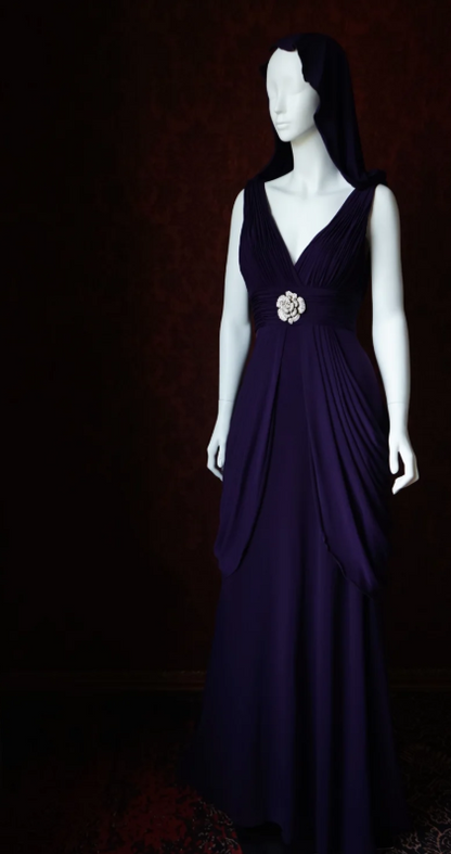Chic V-neck Sheath Chiffon Long Prom Dresses, Purple Formal Evening Dresses DP3091