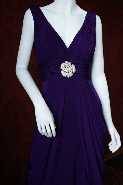 Chic V-neck Sheath Chiffon Long Prom Dresses, Purple Formal Evening Dresses DP3091