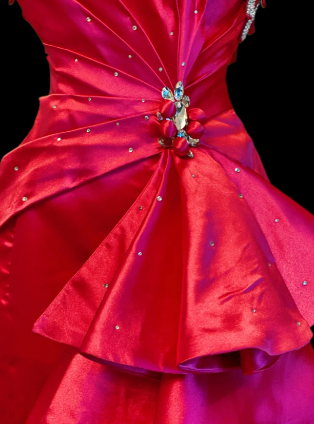 Chic One Shoulder Sheath Satin Long Prom Dresses, Hot Pink Formal Evening Dresses DP3092