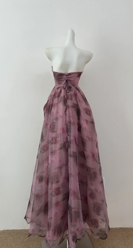 Elegant Sweetheart A-line Chiffon Long Prom Dresses Floral Formal Evening Dresses DP3098