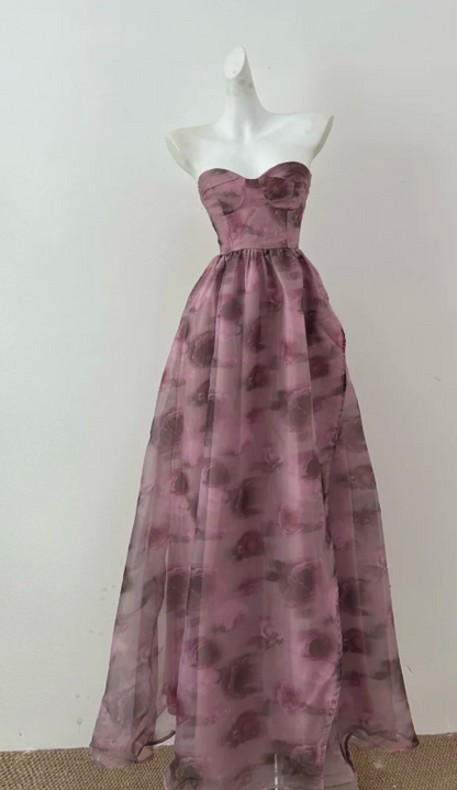 Elegant Sweetheart A-line Chiffon Long Prom Dresses Floral Formal Evening Dresses DP3098