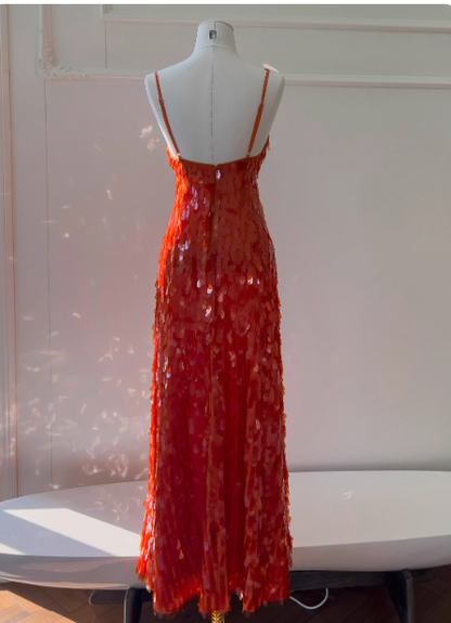 Sexy Spaghetti Straps Sheath Sequined Long Prom Dresses, Burgundy Formal Evening Dresses DP3100