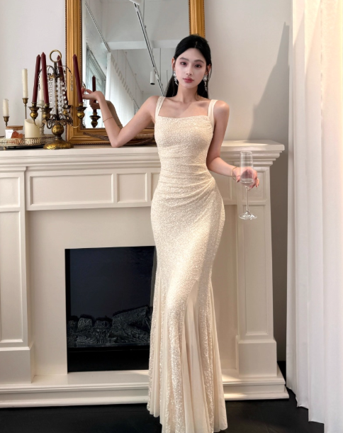 Elegant Straps Mermaid Chiffon Long Prom Dresses, Formal Evening Dresses DP3103