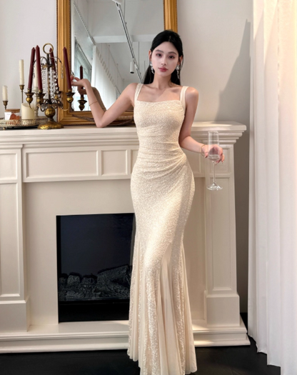 Elegant Straps Mermaid Chiffon Long Prom Dresses, Formal Evening Dresses DP3103