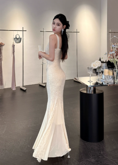 Elegant Straps Mermaid Chiffon Long Prom Dresses, Formal Evening Dresses DP3103