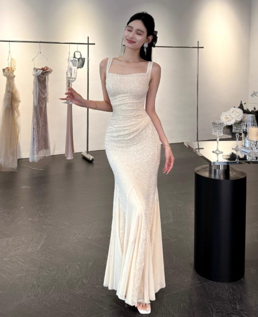 Elegant Straps Mermaid Chiffon Long Prom Dresses, Formal Evening Dresses DP3103