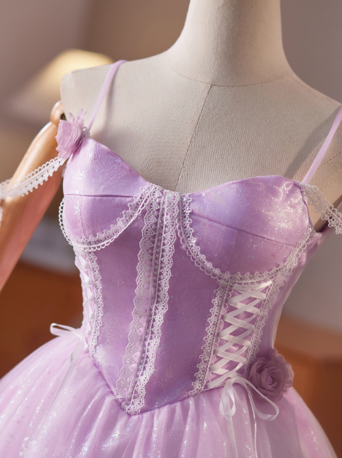 Gorgeous Spaghetti Strap A-Line Tulle Short Prom Dresses, Purple Homecoming Dresses DP3137