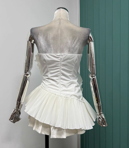 Gorgeous Strapless Sheath Two-Piece Short Prom Dresses, Red Pleated Homecoming Dresses DP3138