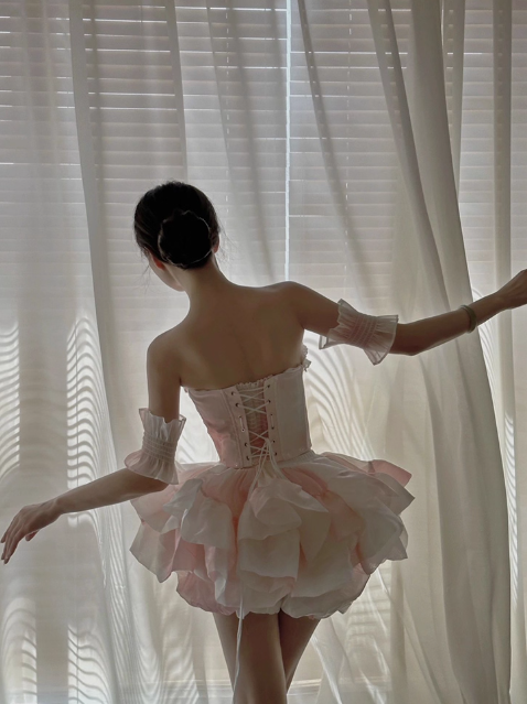 Gorgeous Sweetheart Neck Ball Gown Chiffon Short Prom Dresses, Pink Homecoming Dresses DP3140