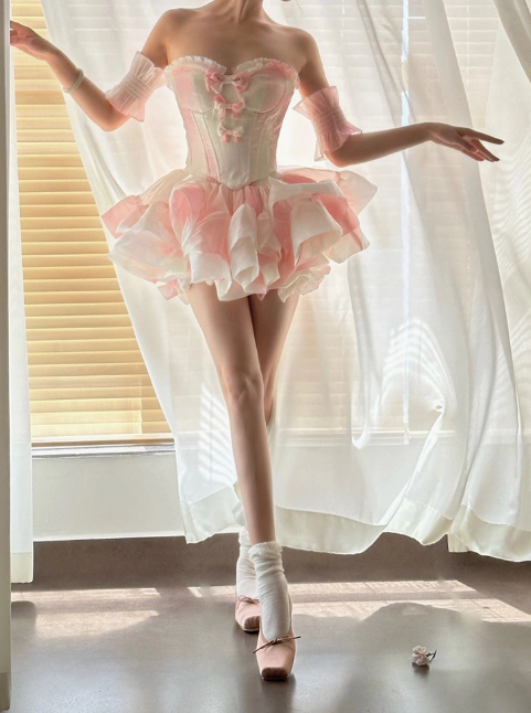 Gorgeous Sweetheart Neck Ball Gown Chiffon Short Prom Dresses, Pink Homecoming Dresses DP3140