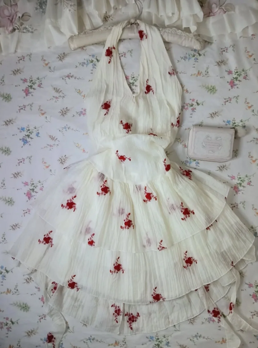 Vintage Halter A-Line Chiffon Birthday Dresses, White Homecoming Dresses DP3174