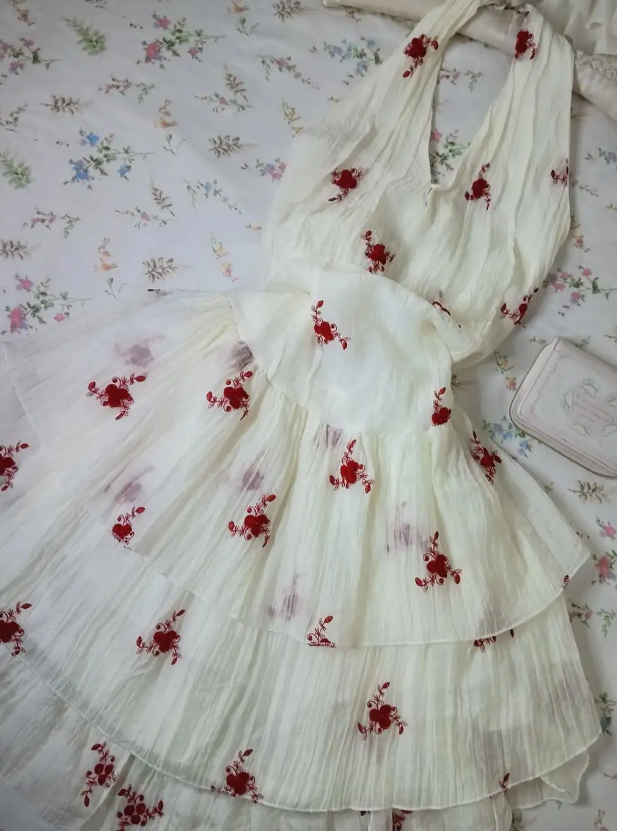 Vintage Halter A-Line Chiffon Birthday Dresses, White Homecoming Dresses DP3174