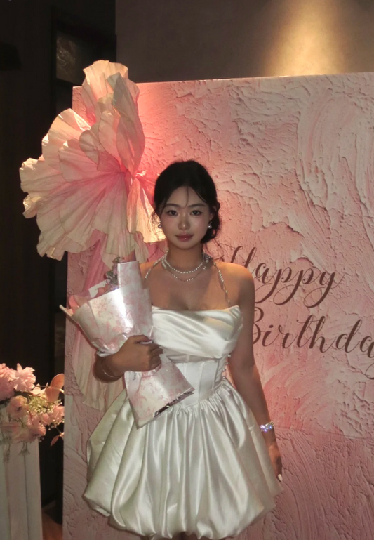 Cute A-Line Satin Birthday Dresses, White Homecoming Dresses DP3175