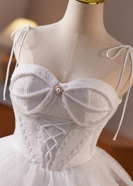 Simple Spaghetti Strap Tulle Lace Wedding Dresses White Short Bridal Gowns DP3184