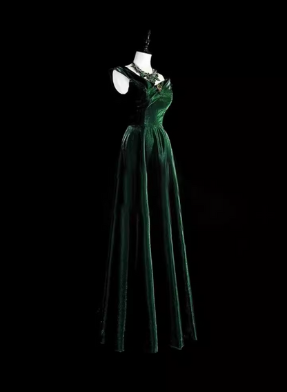 Vintage Sheath Velvet Long Prom Dresses Dark Green Formal Dresses DP3193