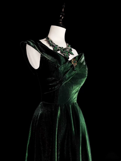 Vintage Sheath Velvet Long Prom Dresses Dark Green Formal Dresses DP3193