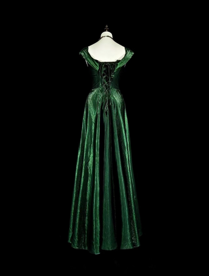 Vintage Sheath Velvet Long Prom Dresses Dark Green Formal Dresses DP3193