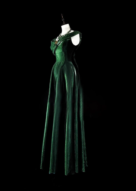 Vintage Sheath Velvet Long Prom Dresses Dark Green Formal Dresses DP3193