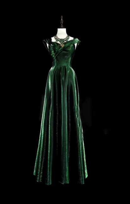 Vintage Sheath Velvet Long Prom Dresses Dark Green Formal Dresses DP3193