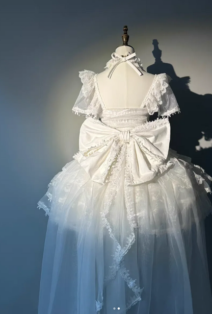 Fairy Square Neck Ball Gown Beaded Lace Cute Birthday Dresses White Lolita Dresses DP3200