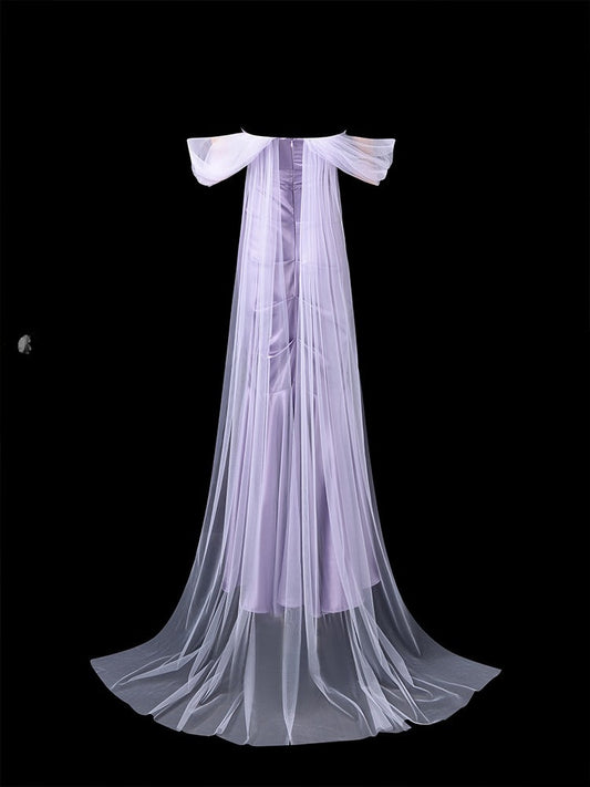 Glam Mermaid Long Prom Dresses, Satin Lavender Formal Dresses Off-the-shoulder Evening Dresses DP3218