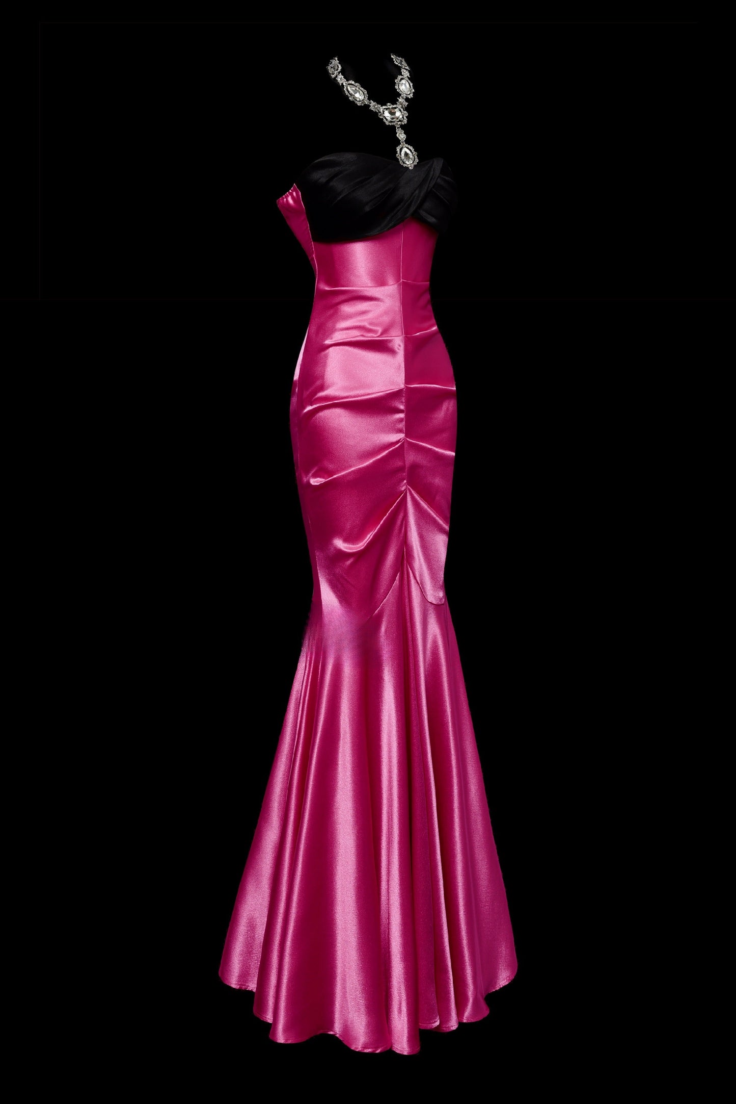 Elegant Strapless Mermaid Long Prom Dresses, Satin Hot Pink Evening Gowns DP3220
