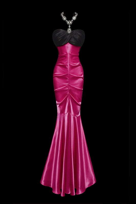 Elegant Strapless Mermaid Long Prom Dresses, Satin Hot Pink Evening Gowns DP3220
