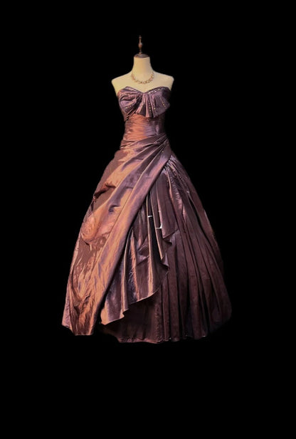 Vintage Taffeta Ball Gowns Strapless Long Prom Dresses, Brown Sweet 16 Dresses DP3223