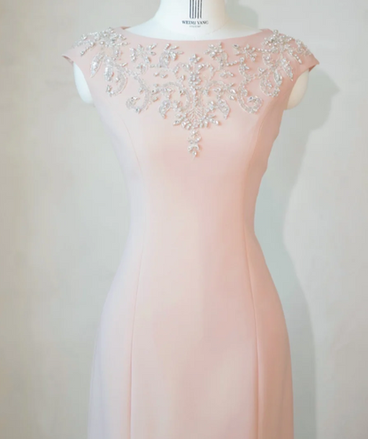 Elegant Jewel Mermaid Mother of the Bride Dresses, Pink Evening Gown DP3234