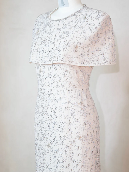 Glam Jewel Sheath Mother of the Bride Dresses with shawl, sequins White Evening Dresses DP3235