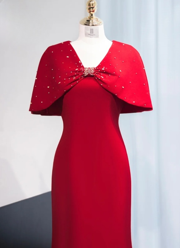 Elegant V neck Mermaid Mother of the Bride Dresses, Burgundy Evening Gowns DP3236