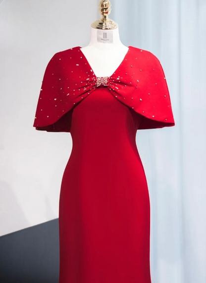 Elegant V neck Mermaid Mother of the Bride Dresses, Burgundy Evening Gowns DP3236